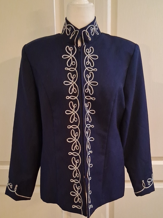 Lew Magram Jackets & Blazers - Navy Embroidered Stand-Collar Jacket